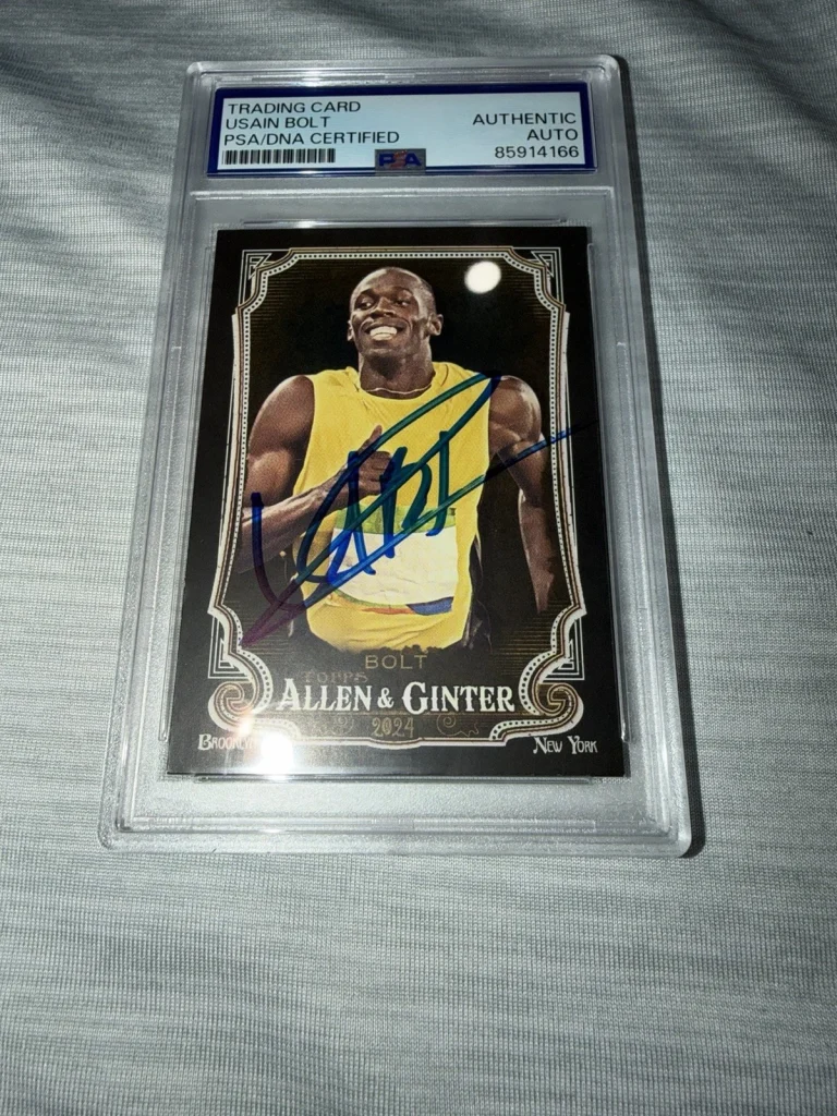 Usain Bolt Signed 2024 A&G Black Trading Card #208 Gold Legend PSA/DNA #4