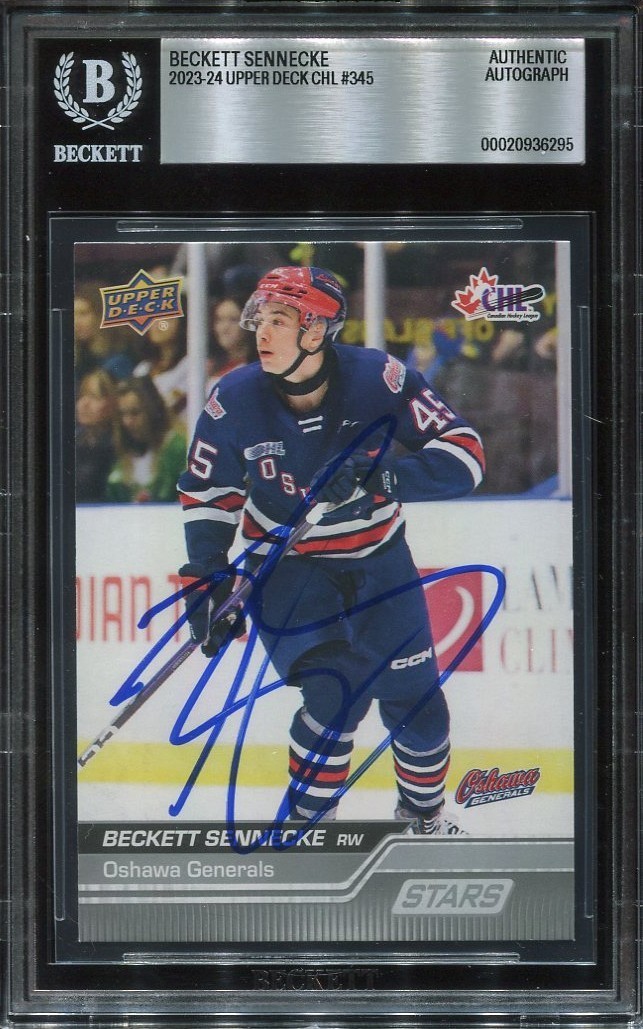 BECKETT SENNECKE signed auto 2023 UPPER DECK CHL ROOKIE CARD RC BECKETT (BAS)