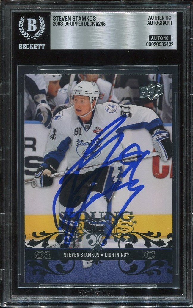 STEVEN STAMKOS signed auto 2008 UD YOUNG GUNS ROOKIE CARD RC YG BECKETT 10 (BAS)