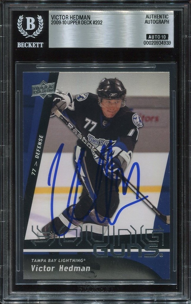 VICTOR HEDMAN signed auto 2009 UD YOUNG GUNS ROOKIE CARD RC YG BECKETT 10 (BAS)