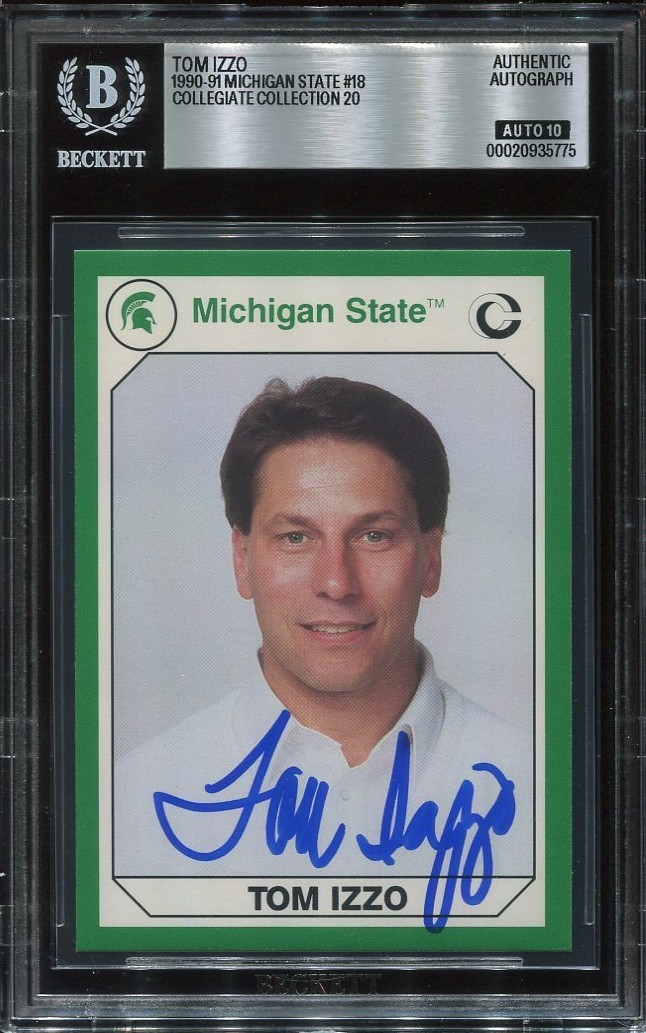 MSU TOM IZZO signed autographed 1990 COLLEGIATE ROOKIE CARD RC BECKETT 10 (BAS)