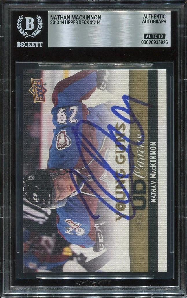 NATHAN MacKINNON signed 2013 YOUNG GUNS CANVAS ROOKIE CARD RC YG BECKETT 10 BAS