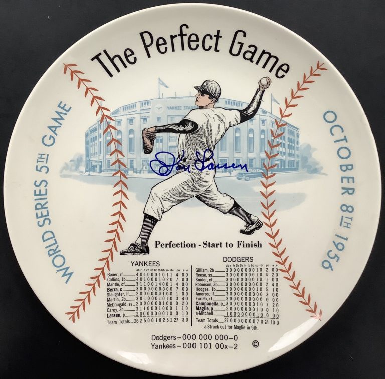 Don Larsen Signed Vintage Perfect Game Porcelain Plate Autograph Ticket JSA COA