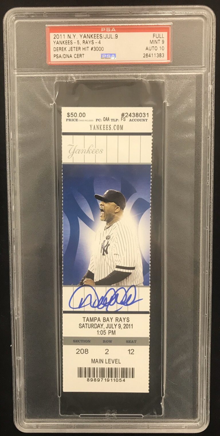 Derek Jeter Signed Ticket 3000 Hit PSA/DNA PREMIUM Tix 9 Autograph 10 HOF 2020
