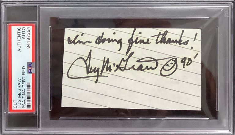 Tug McGraw Signed Cut New York Mets PSA/DNA Autograph Slab Huge Sig 1990 Insc