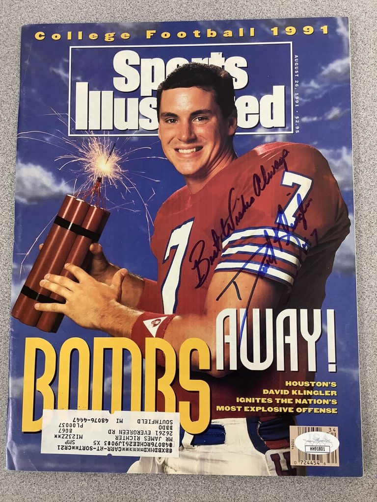 David Klinger Signed Sports Illustrated Magazine Cougars Autograph JSA 8/26/91