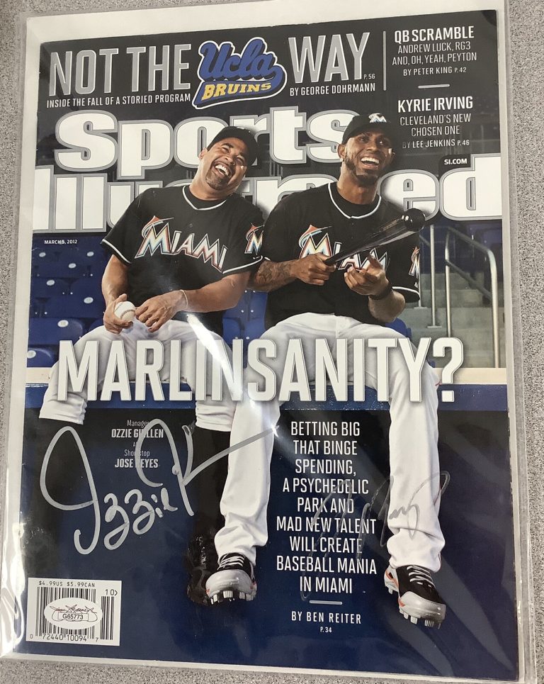 Ozzie Guillen Signed Sports Illustrated Baseball No Label Marlins Auto JSA 2012