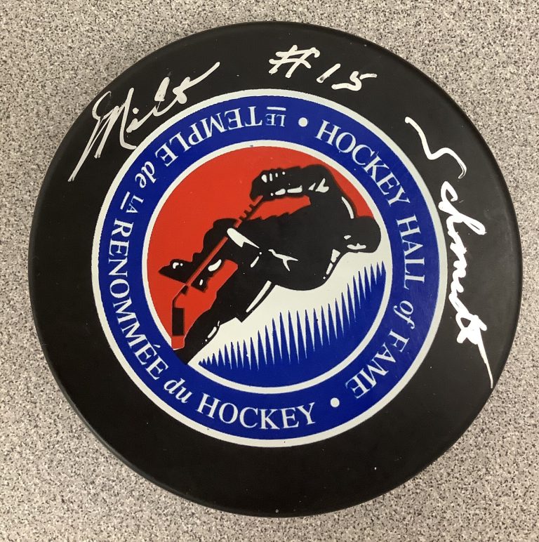 Milt Schmidt Signed Puck Hockey NHL Autograph JSA Hall of Fame Logo #15 HOF 1