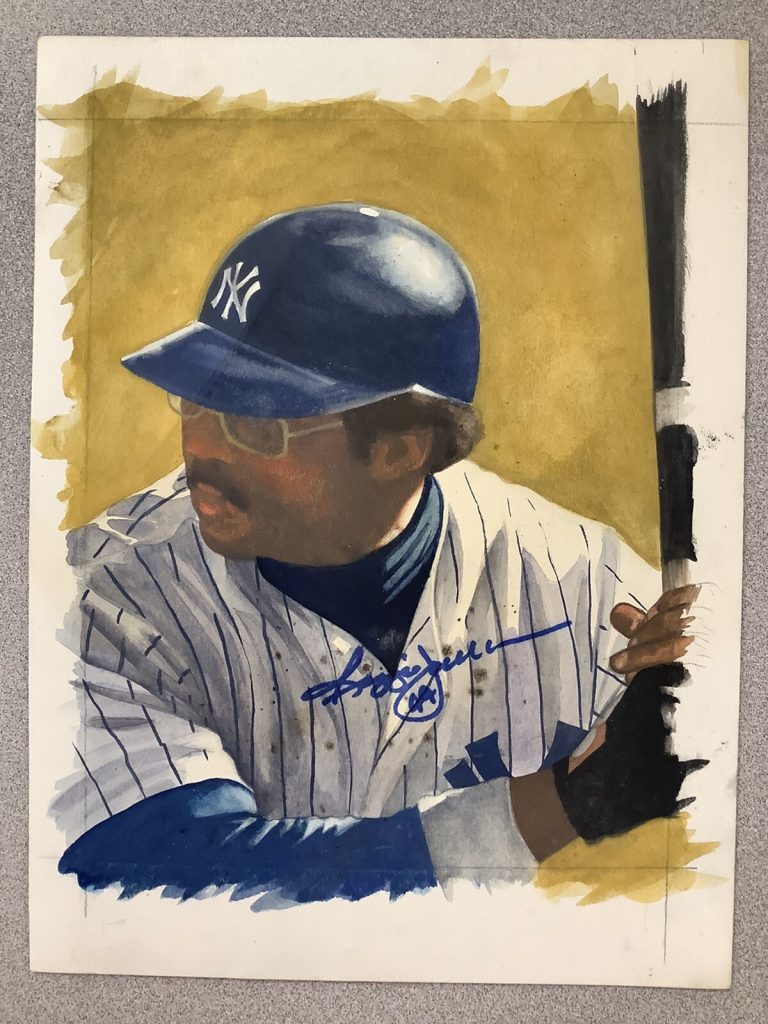 Reggie Jackson Signed Original Watercolor Painting NY Yankees WSC AL MVP JSA 2