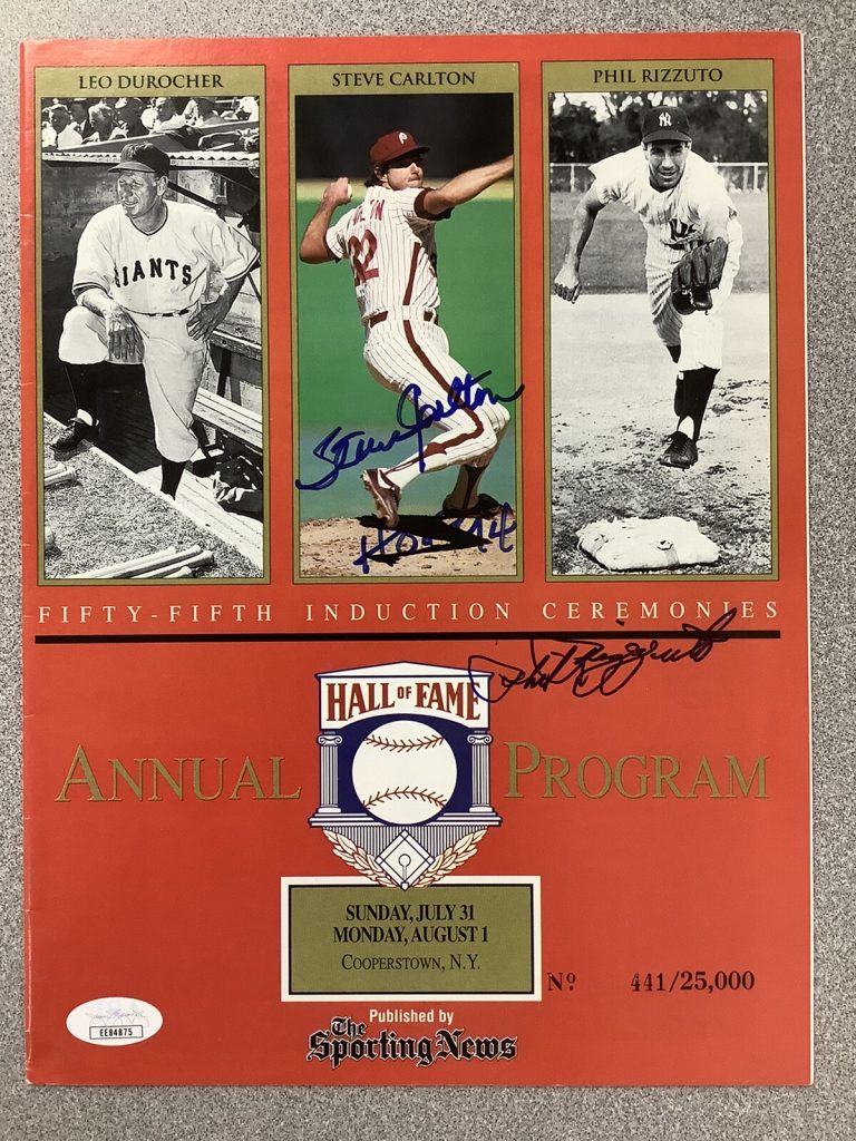 Steve Carlton Signed 1994 Baseball HOF Program Rizzuto Autograph Inscription JSA
