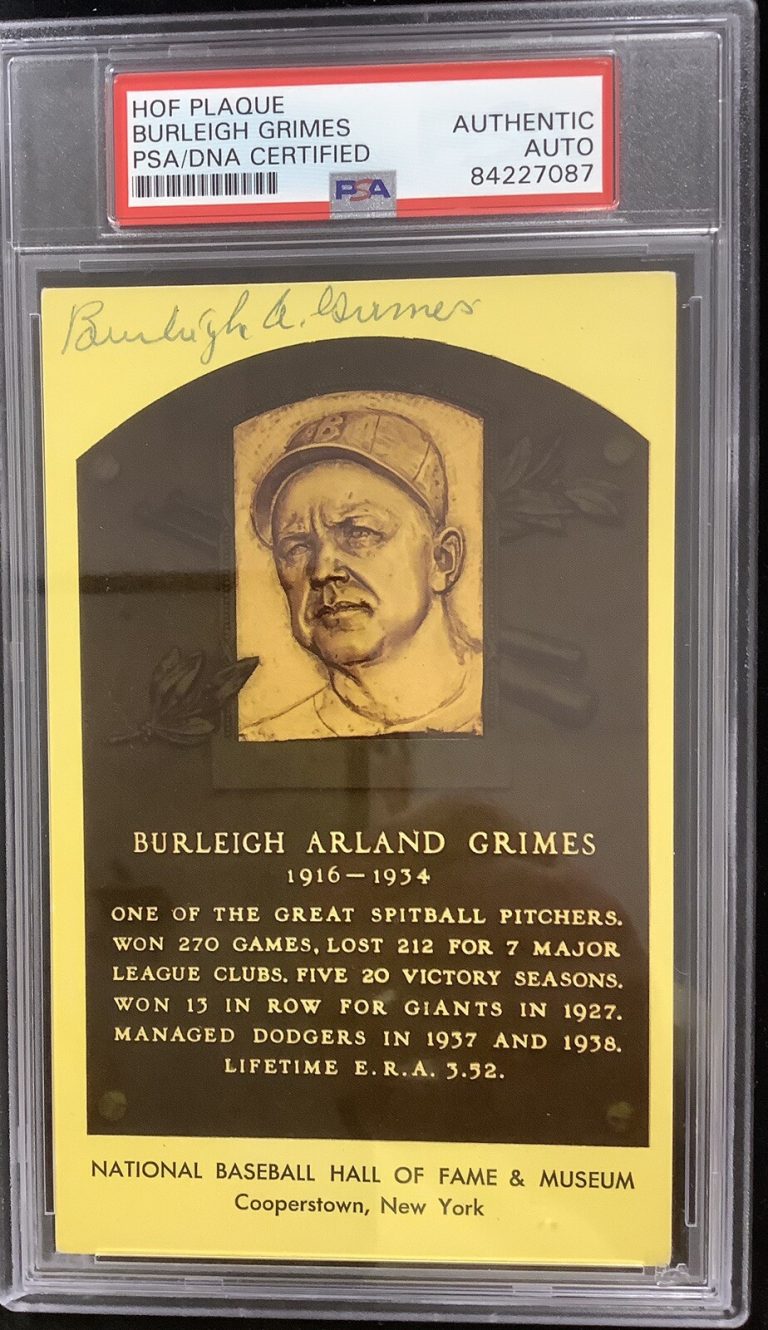 Burleigh Grimes Signed Gold Plaque Postcard HOF Autograph PSA/DNA Yellow Pirates
