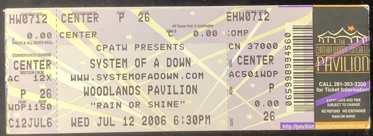 System of a Down 2006 Full Ticket Woodlands Pavilion Heavy Metal Unused