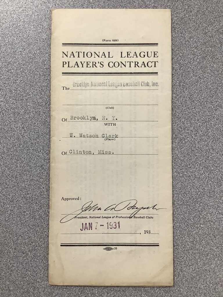 John Heydler Signed 1931 NL Contract Baseball Brooklyn with W Clark + F York JSA