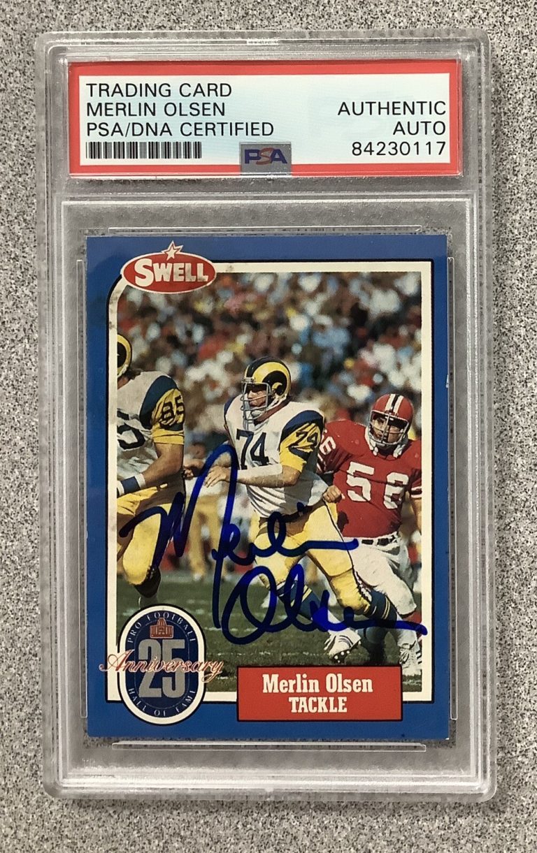 Merlin Olsen Signed 1988 Swell Card #94 Football LA Rams HOF Autograph PSA/DNA