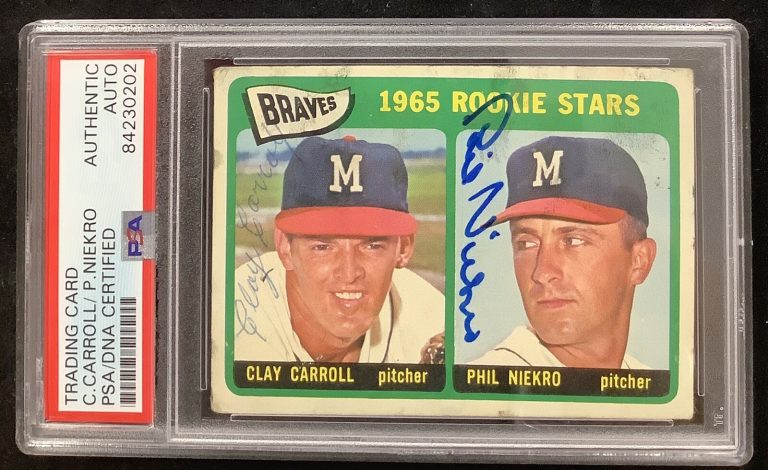 Phil Niekro Signed 1965 Topps #461 Baseball Card HOF Clay Carroll Auto PSA/DNA