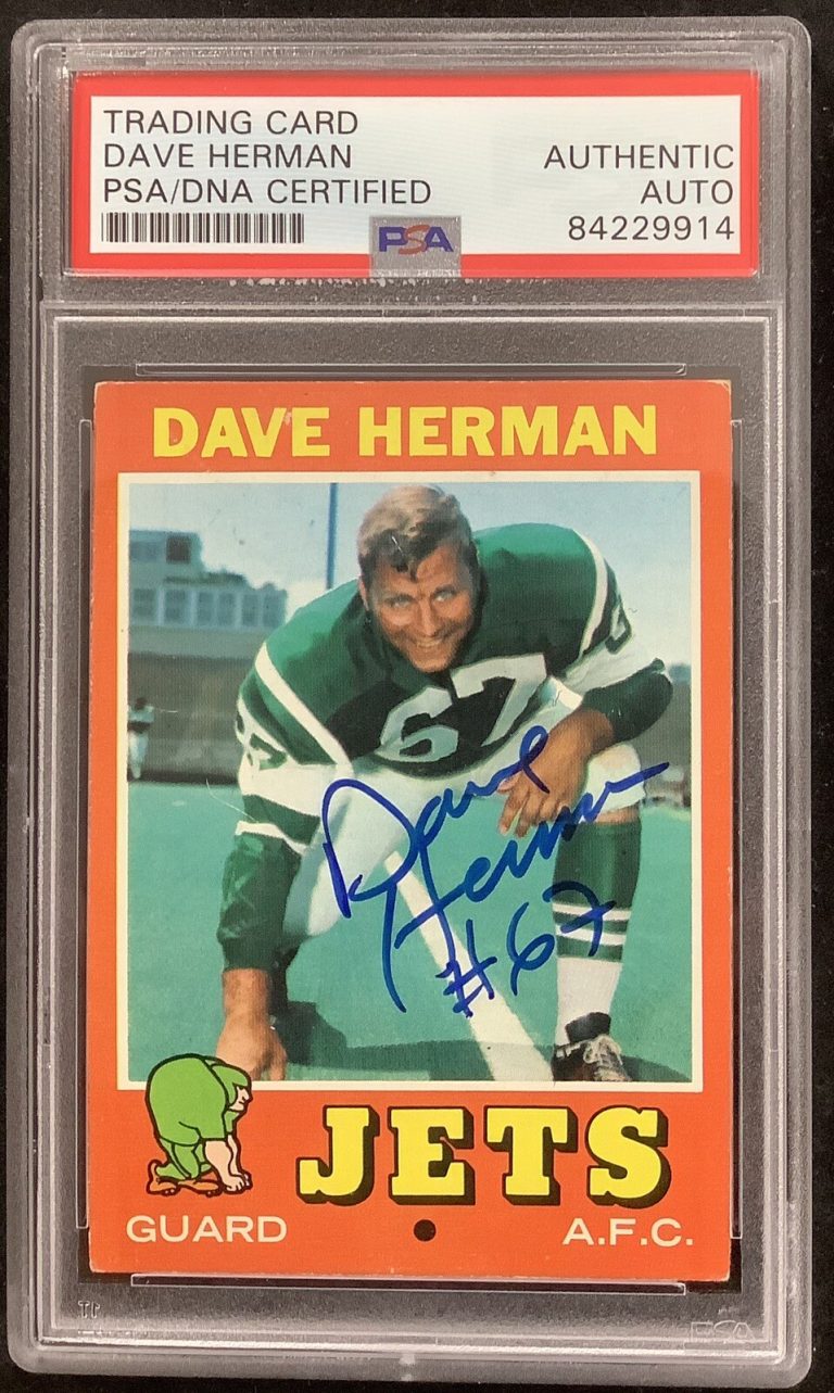 Dave Herman 1971 Topps #124 Football Card Autograph SB 3 NY Jets PSA/DNA