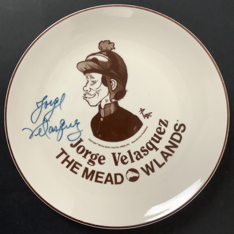 Jorge Velasquez Jockey Plate NJ Meadowlands Racing 1983 Belcrest China HOF JSA