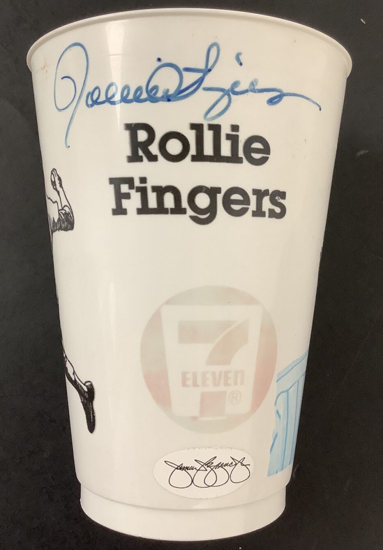 Rollie Fingers Signed Cup Plastic Baseball Athletics Autograph Cy Young HOF JSA