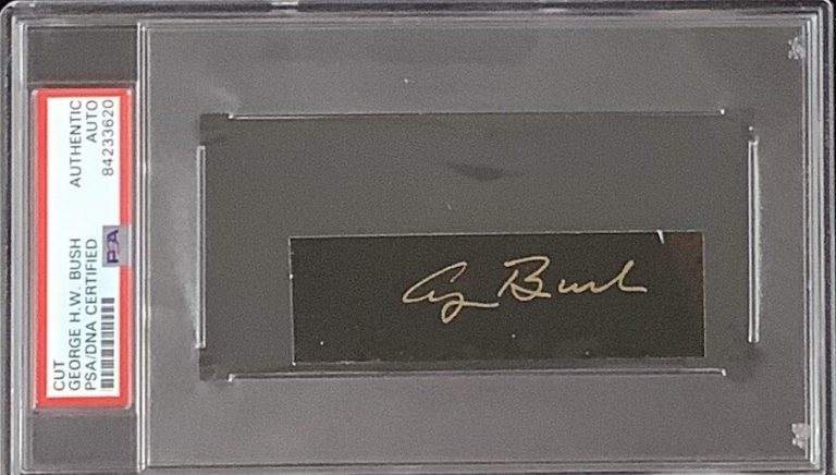 George HW Bush Signed Cut President Autograph Texas Rangers Slab PSA/DNA