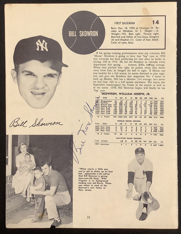 Bill Moose Skowron Signed Yearbook Page Baseball Autograph NY Yankees WSC JSA