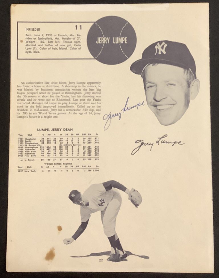 Jerry Lumpe Signed Yearbook Page Baseball Autograph w/ Bobby Richardson NYY JSA