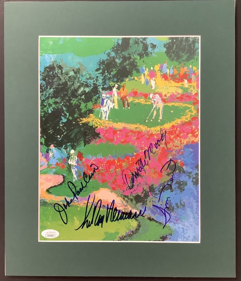 LeRoy Neiman Signed Print with Cain Dent Moody Golf Autograph PGA Tour Open JSA