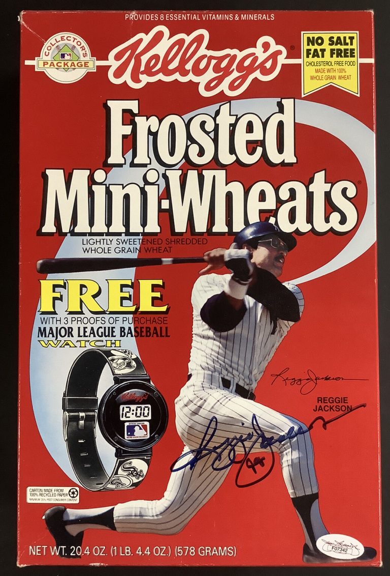 Reggie Jackson Signed Cereal Box Baseball Yankees Frosted Mini Wheats HOF JSA 2