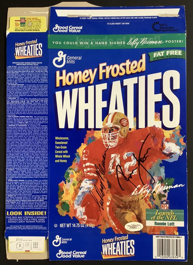 Ronnie Lott Signed Cereal Box Wheaties Football Autograph w LeRoy Neiman Sig JSA