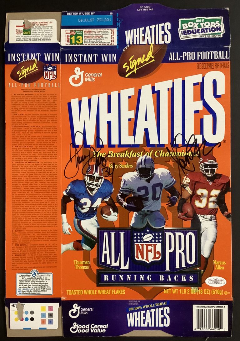 Marcus Allen Signed Cereal Box Wheaties Football Autograph w/ Thurman Thomas JSA
