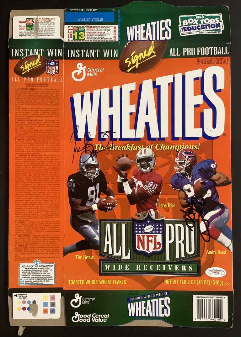 Tim Brown Signed Cereal Box Wheaties Football Raiders Autograph w Andre Reed JSA