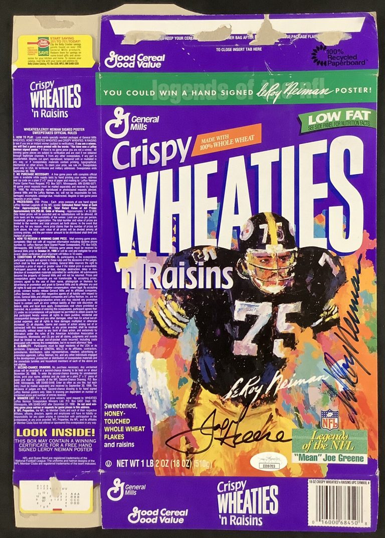 Joe Greene Signed Cereal Box Wheaties Football Autograph w/LeRoy Neiman Sig JSA