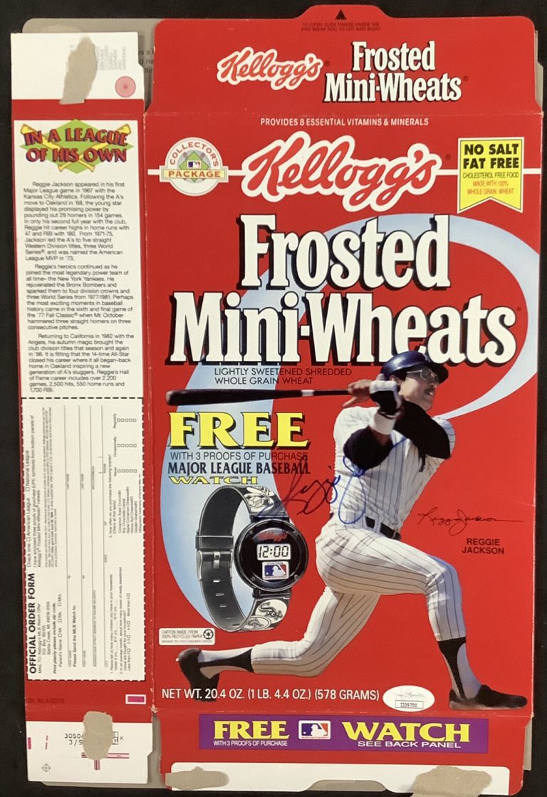 Reggie Jackson Signed Cereal Box Baseball Yankees Frosted Mini Wheats HOF JSA 3