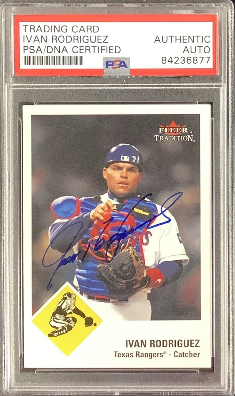 Ivan Rodriguez Signed 2003 Fleer #193 Baseball Card HOF Autograph Tigers PSA/DNA