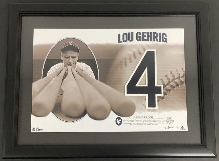 Lou Gehrig Jersey Numbers Collection Upper Deck LE 42/100 Framed #4 Yankees 2005