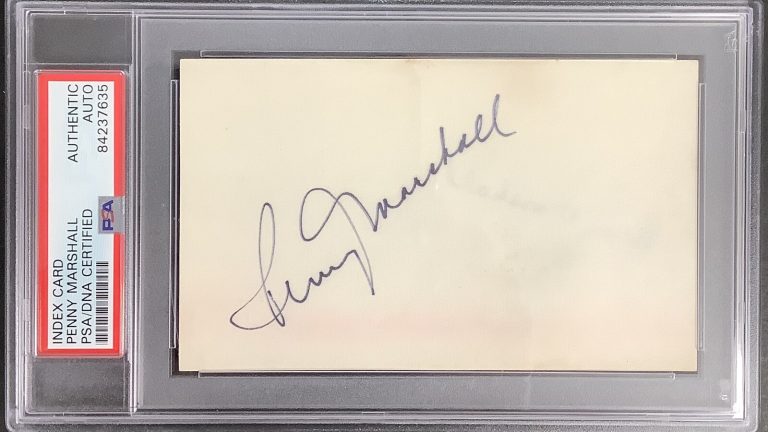 Penny Marshall Signed Index Card TV Autograph Laverne & Shirley Baseball PSA/DNA