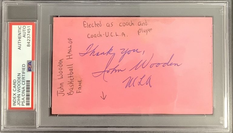 John Wooden Signed Index Card NBA Basketball HOF Autograph UCLA Pyramid PSA/DNA