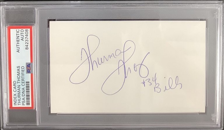 Thurman Thomas Signed Index Card NFL Football Autograph + Insc Bills HOF PSA/DNA