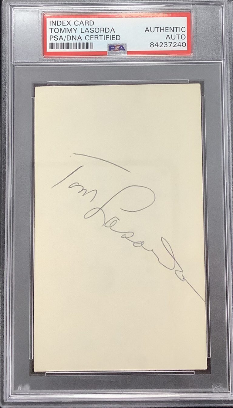 Tommy Lasorda Signed Index Card Baseball Auto Los Angeles Dodgers HOF PSA/DNA