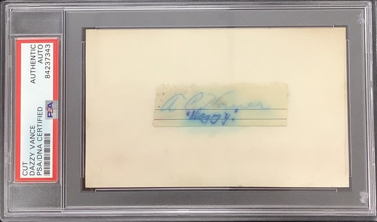 Dazzy Vance Signed Cut Baseball HOF Autograph Brooklyn Dodgers Pitcher PSA/DNA