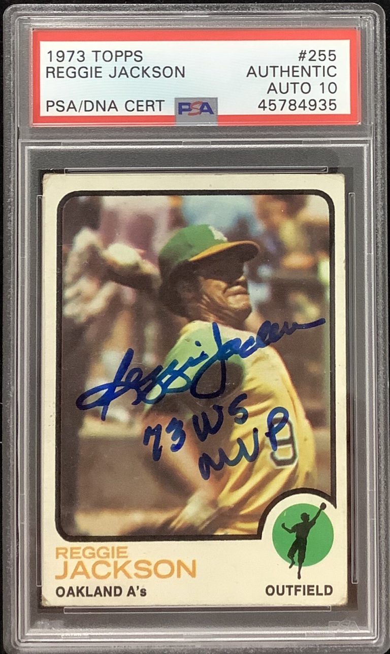 Reggie Jackson Signed 1973 Topps Card #255 As 73 WSMVP Inscr HOF PSA/DNA Auto 10