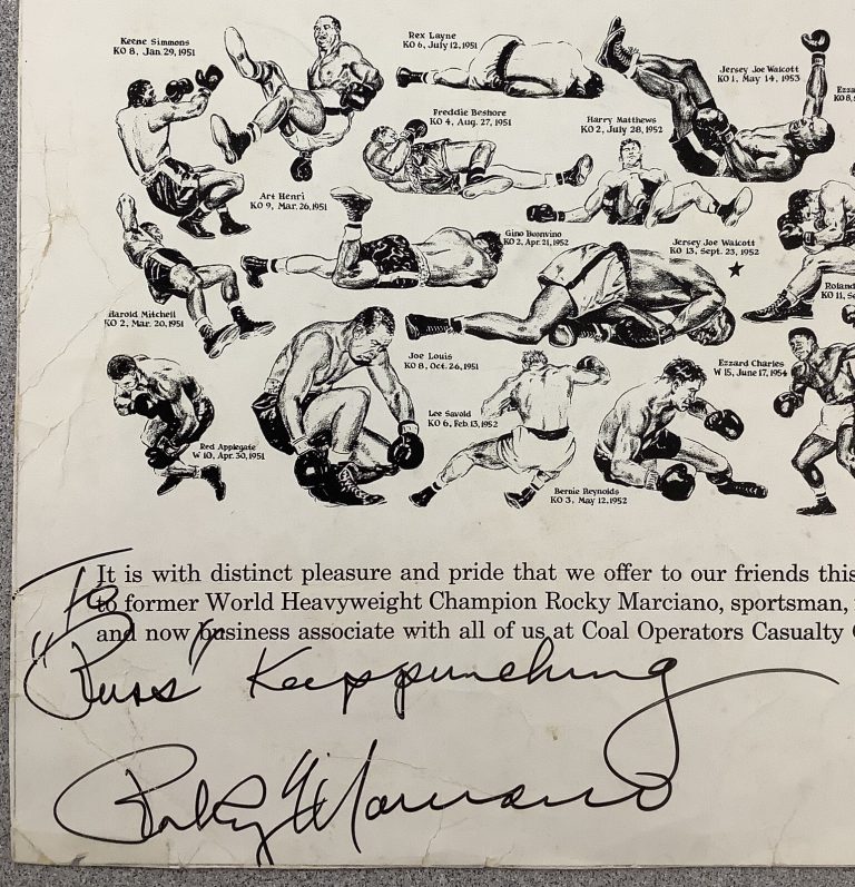 Rocky Marciano Signed Poster Boxing Autograph Inscr Heavyweight Champ HOF JSA