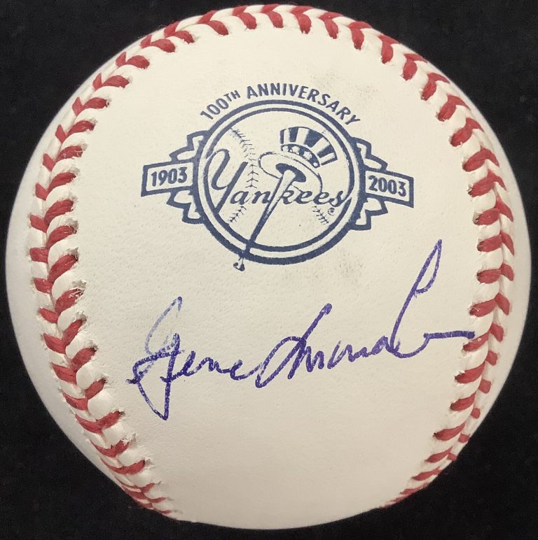 Gene Monahan Signed Baseball Rawlings Autograph 100 Anniv Yankees Logo Ball JSA