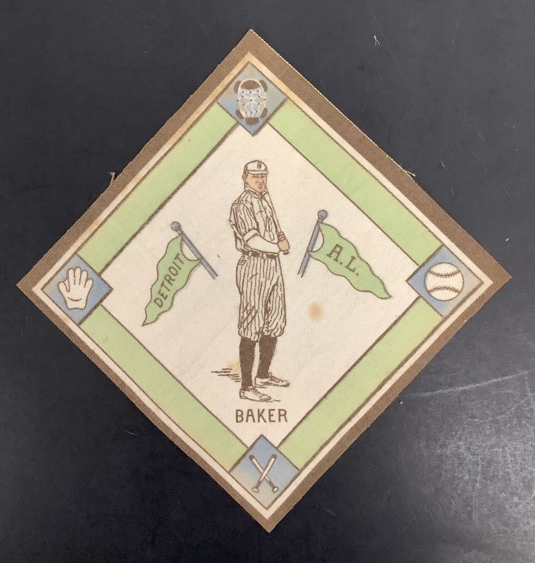 1914 B18 Tobacco Baseball Felt Del Baker Green Version Detroit Tigers AL
