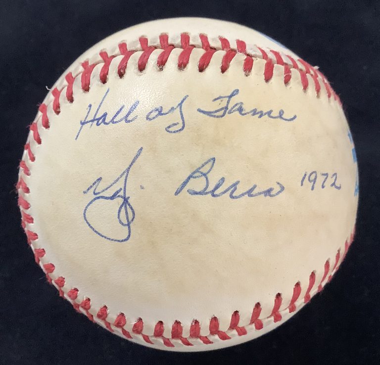 Yogi Berra Signed Baseball Rawlings NYY Autograph Hall of Fame 1972 Inscrip JSA