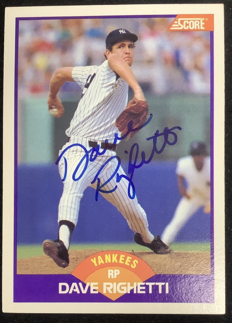 Dave Righetti 1989 Score #225 Autograph Baseball Card New York Yankees Rags JSA