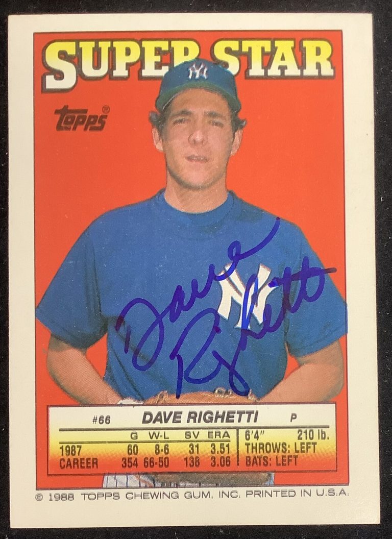 Dave Righetti 1988 Topps #66 Mini Autograph Baseball Card NY Yankees Rags JSA