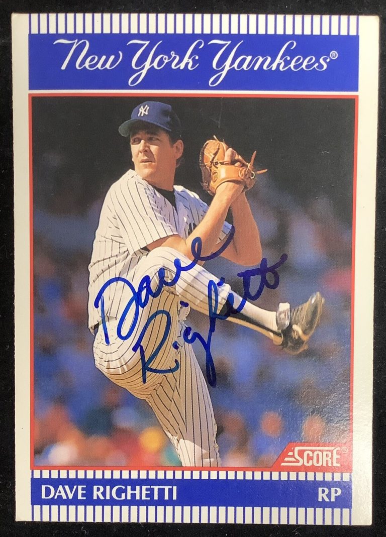 Dave Righetti 1990 Score #16 Autograph Baseball Card New York Yankees Rags JSA