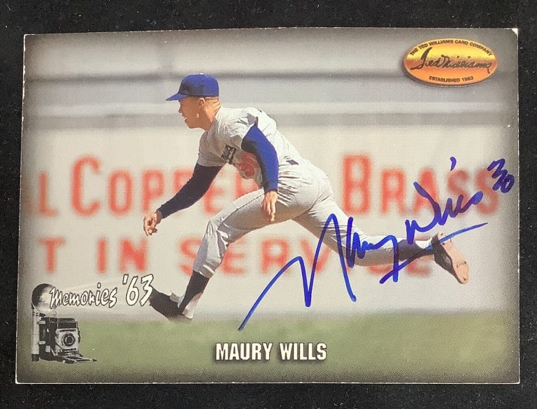 Maury Wills Signed 1990 Ted Williams #M9 Autograph Baseball Card LA Dodgers JSA