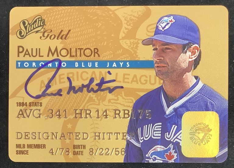 Paul Molitor Signed 1995 Donruss Studio Gold #10 Autograph Baseball Card HOF JSA