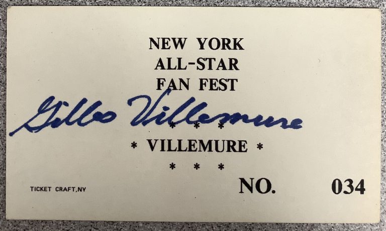 Gilles Villemure Signed Ticket All Star Fan Fest NY Rangers Hockey Autograph JSA